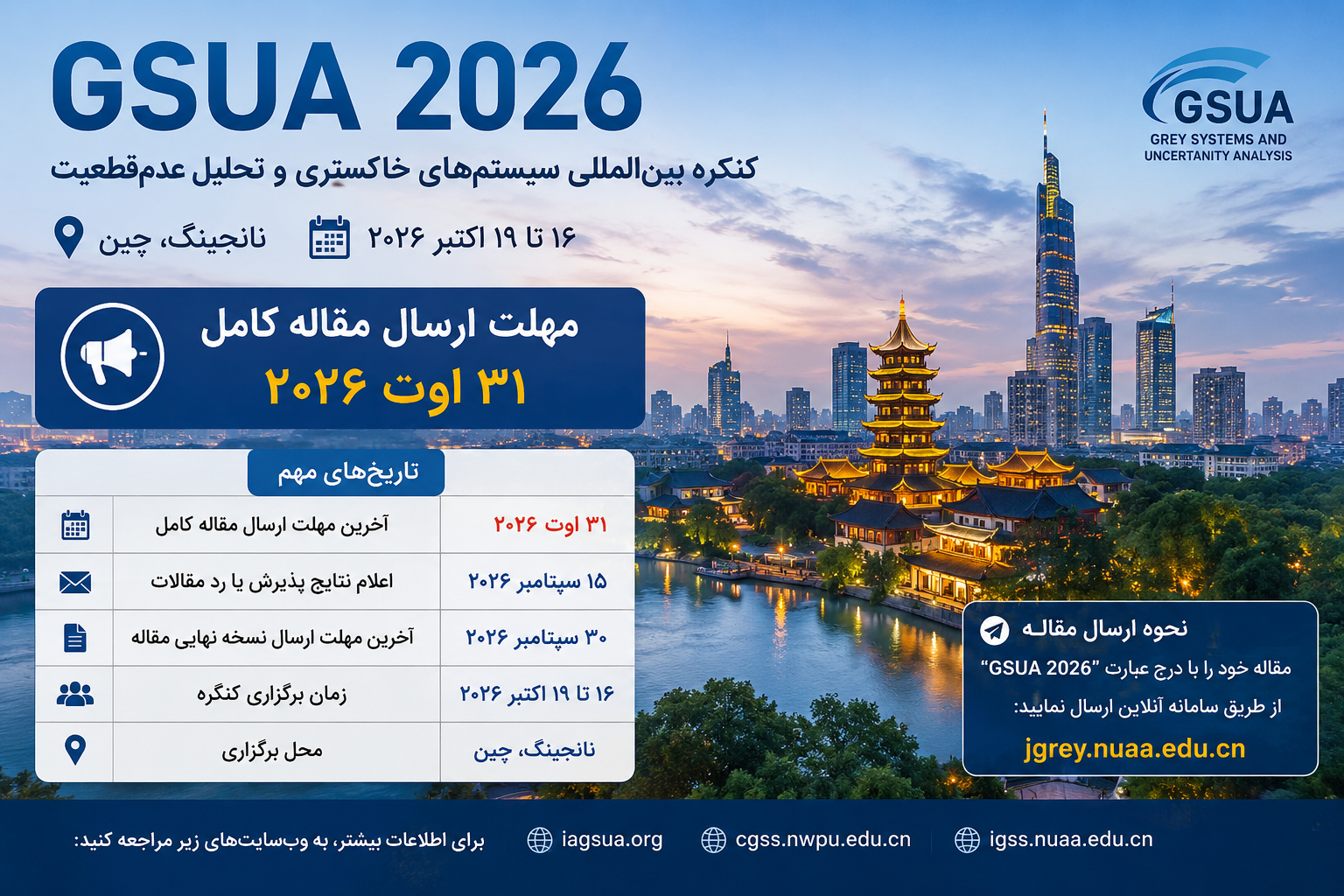 برگزاری کنگره بین‌المللی GSUA 2026 در نانجینگ چین